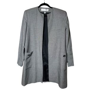 Sophisticated Gray Tiny Houndstooth Women's Open Blazer With Front Pockets Sz.14